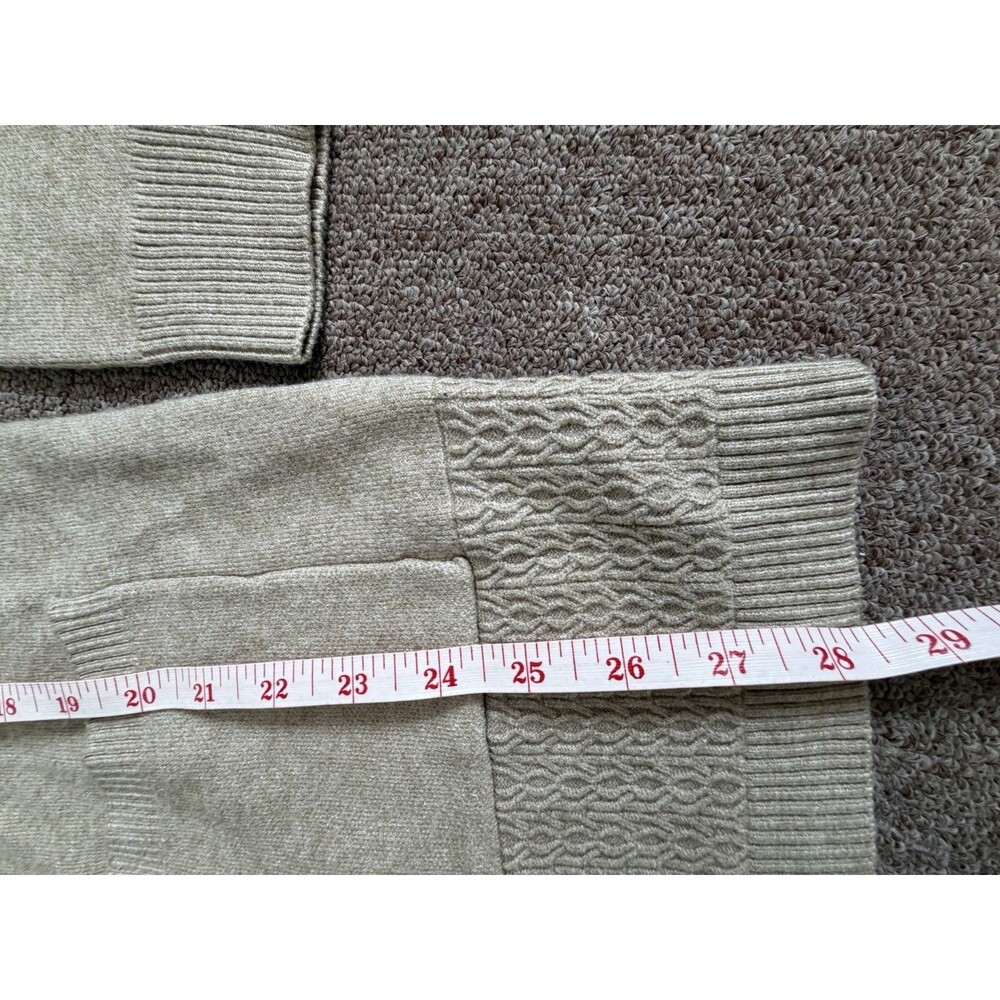 Oatmeal Heathered knit Cardigan Boho Sweater Grandma Bottoms Front Pockets L - Picture 12 of 14